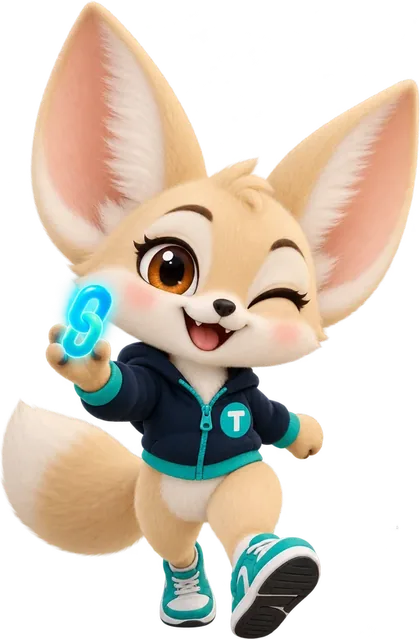 Tini, the GoTinyURL fennec fox, holding a glowing link